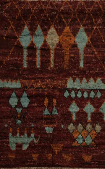 Warm Toned Berber Moroccan Area Rug 7x10 with Intricate Details