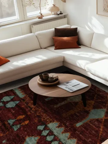 Warm Toned Berber Moroccan Area Rug 7x10 with Intricate Details