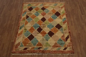 Checkered Moroccan Wool Area Rug 5x6