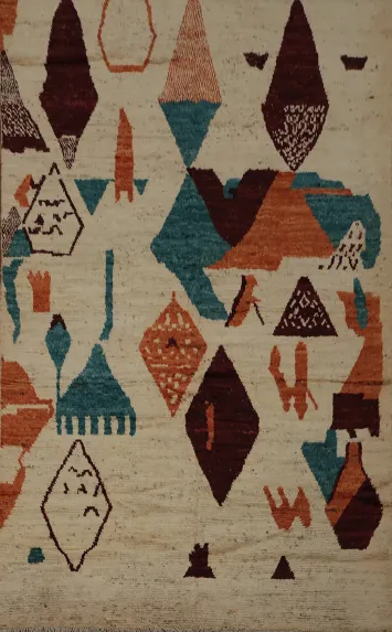 Geometric Moroccan Wool Area Rug 6x9 with Earthy Tones and Patterns