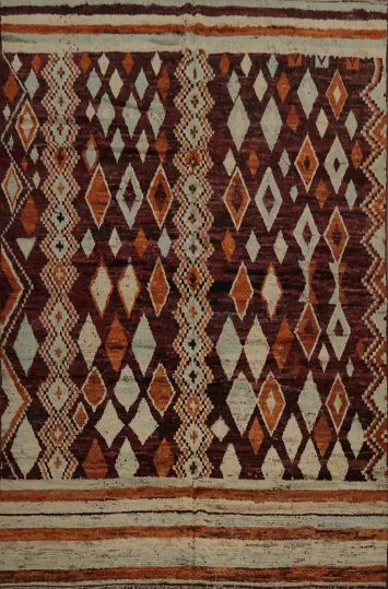 Ethnic Moroccan Area Rug 9x12 in Rich Red and Orange Shades