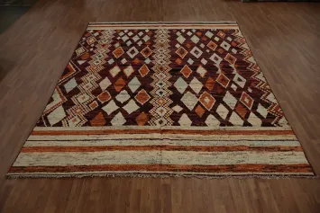 Ethnic Moroccan Area Rug 9x12 in Rich Red and Orange Shades