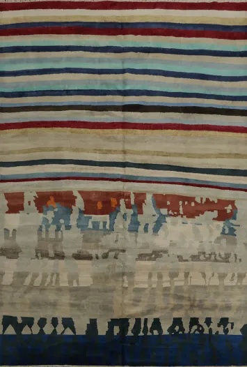 Eclectic Striped Gabbeh Area Rug 8x9 with Distinctive Modern Flair