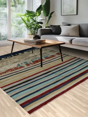 Eclectic Striped Gabbeh Area Rug 8x9 with Distinctive Modern Flair