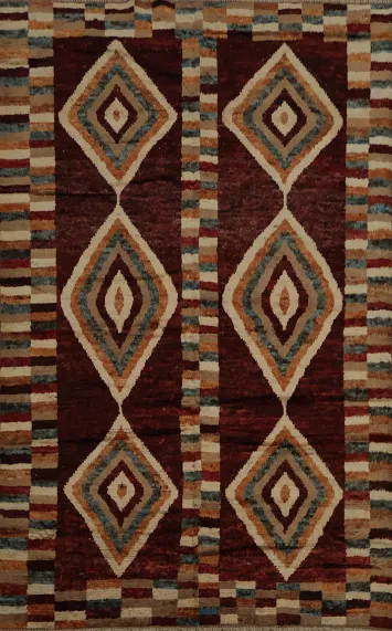 Colorful Moroccan Area Rug 7x10 with Unique Earthy Striped Borders