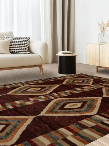 Colorful Moroccan Area Rug 7x10 with Unique Earthy Striped Borders