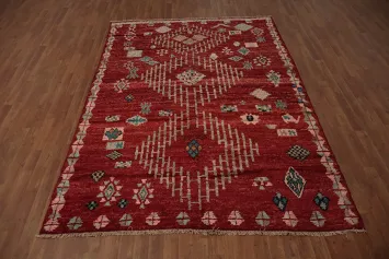 Vibrant Red Moroccan Area Rug 6x9 Featuring Unique Tribal Geometrics