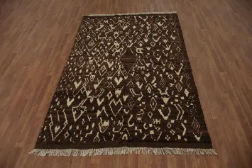 Brown Wool Moroccan Area Rug 5x8