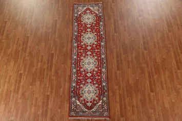 Red Geometric Heriz Serapi Runner Rug 3x10