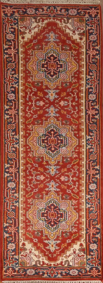 Geometric Heriz Serapi Runner Rug 3x8