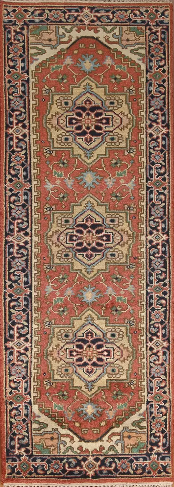 Geometric Heriz Serapi Runner Rug 3x8