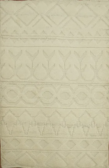 Modern Ivory Rug with Light Textured Geometric Patterns 3x4