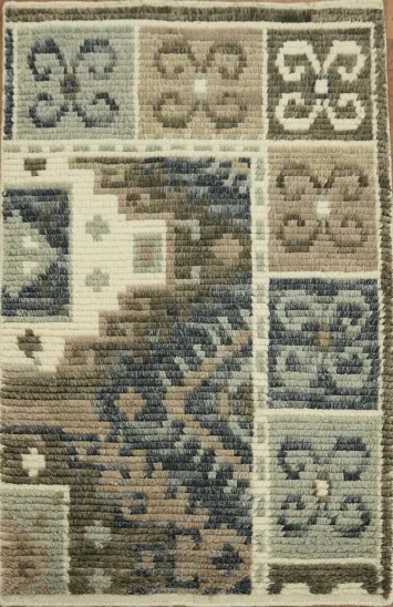 Rustic Elegance: Blue and Brown Patterned Rug 3x4