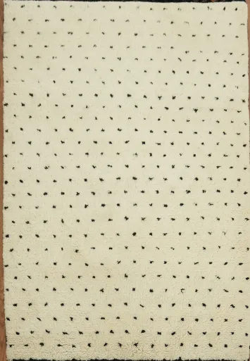 Chic Minimalist Polka Dot Ivory and Black Rug 3x4