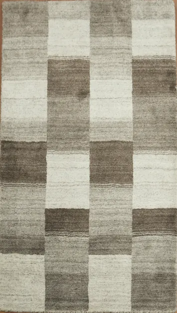 Chic Monochrome Checkerboard Style Gabbeh Wool Rug 3x5