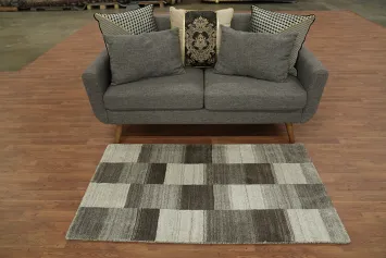 Chic Monochrome Checkerboard Style Gabbeh Wool Rug 3x5