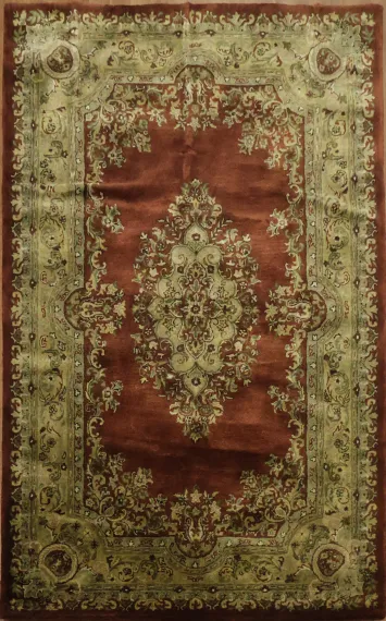 Hand-Tufted Wool Aubusson Rust & Brown Rug 5x8