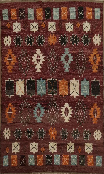 Artisanal Moroccan Wool Area Rug 6x10 in Rich Earthy Tones