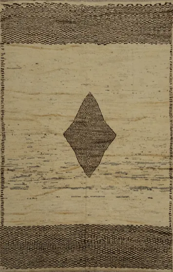 Neutral Toned Moroccan Area Rug 9x12 with Intricate Central Detail