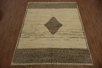 Neutral Toned Moroccan Area Rug 9x12 with Intricate Central Detail
