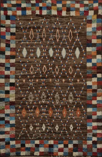 Colorful Border Brings Life to This Brown Moroccan Area Rug 7x10