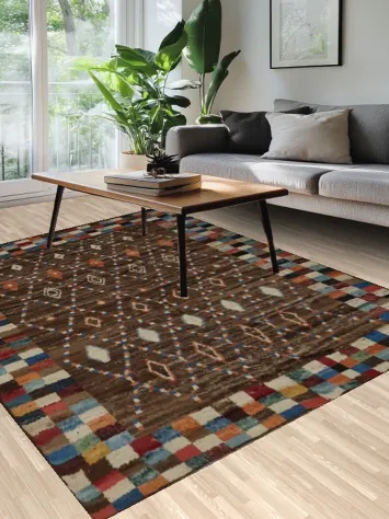 Colorful Border Brings Life to This Brown Moroccan Area Rug 7x10