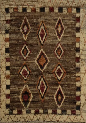 Handcrafted Moroccan Area Rug 8x10 with Bold Diamond Geometries