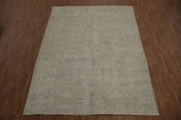 Distressed Tabriz Persian Area Rug 10x13 with Vintage Geometric Motifs
