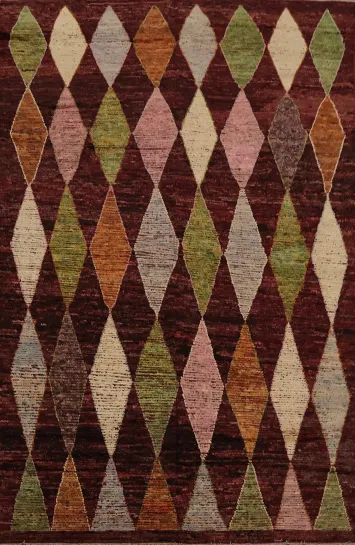 Elegant Rustic Moroccan Area Rug 10x13 with Geometric Diamond Motifs