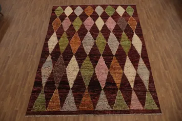 Elegant Rustic Moroccan Area Rug 10x13 with Geometric Diamond Motifs
