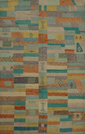 Handcrafted Gabbeh Kashkoli Large Rug 11x14 with Geometric Patterns