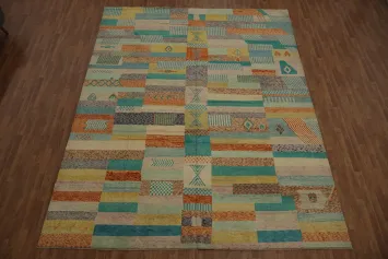 Handcrafted Gabbeh Kashkoli Large Rug 11x14 with Geometric Patterns