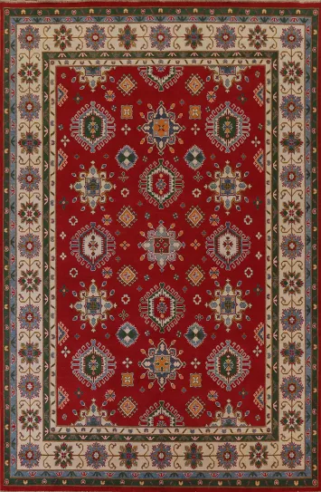 Red Geometric Kazak Vegetable Dye Area Rug 9x12