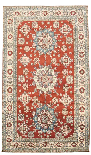 Traditional Red and Blue Kazak Pakistani Large Rug 10'x17'