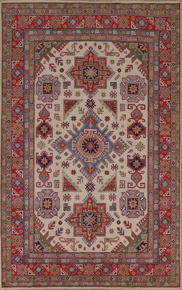 Ivory Kazak Vegetable Dye Area Rug 7x10