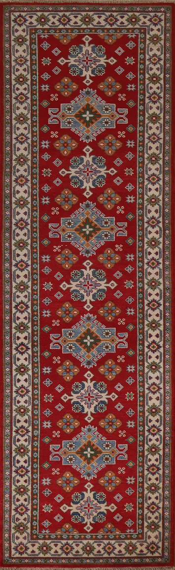 Red Geometric Kazak Pakistani Runner Rug 3x10