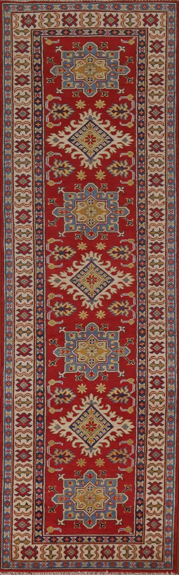 Red Wool Kazak Pakistani Runner Rug 3x10