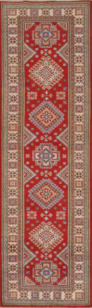 Red Wool Kazak Pakistani Runner Rug 3x10