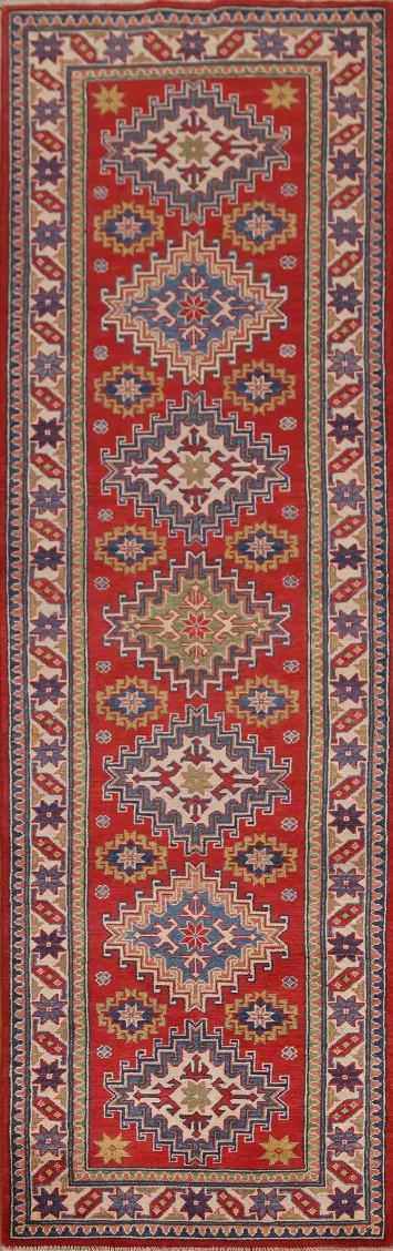 Hand-Knotted Kazak Pakistani Runner Rug 3x10