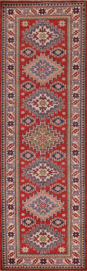 Red Wool Kazak Pakistani Runner Rug 3x10