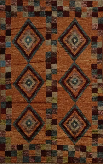 Orange Wool Moroccan Area Rug 7x10