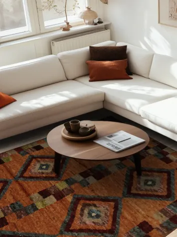 Orange Wool Moroccan Area Rug 7x10