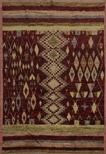 Tribal Moroccan Area Rug 10x12 with Burgundy and Earthy Colors