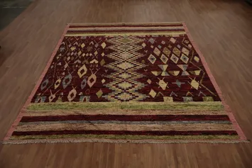 Tribal Moroccan Area Rug 10x12 with Burgundy and Earthy Colors