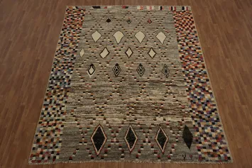 Artisan Moroccan Area Rug 9x12 with Colorful Border