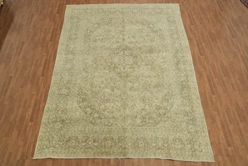 Vintage Distressed Beige Mashad Persian Area Rug 10x13