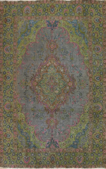 Distressed Over-Dyed Tabriz Persian Area Rug 7x10