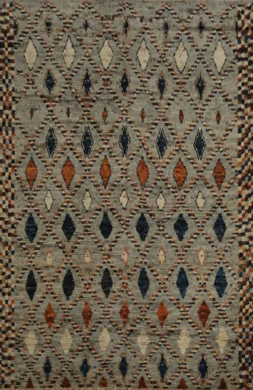 Charming Moroccan Area Rug 7x10 with Bold Diamond-shaped Designs