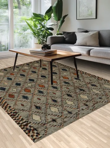 Charming Moroccan Area Rug 7x10 with Bold Diamond-shaped Designs