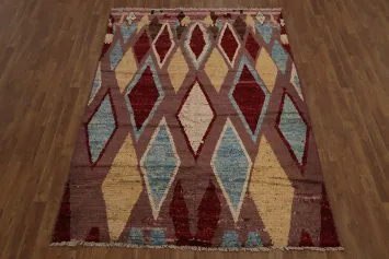 Artistic Moroccan Area Rug 6x8 with Symmetrical Geometric Motifs
